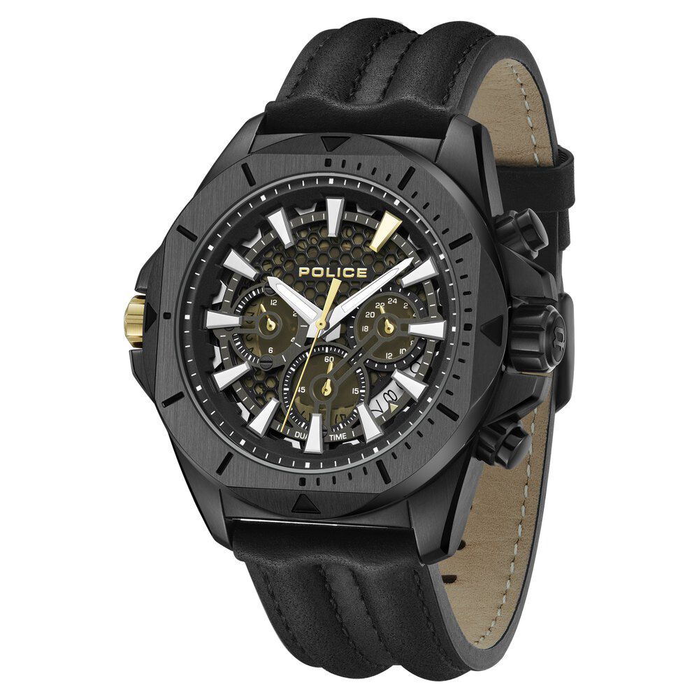 Police Multifunction Black Dial Leather Strap Watch For Men-image-13