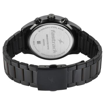 Fastrack Overdrive Quartz Chronograph Tachymeter Black Dial Black Stainless Steel Strap Watch For Guys