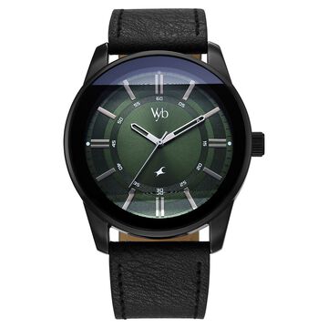 Vyb Drift By Fastrack Quartz Analog Green Dial Leather Strap Watch For Guys