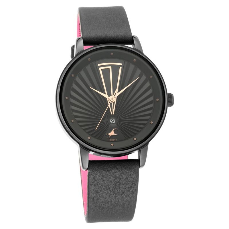 Fastrack Ruffles Quartz Analog with Date Black Dial Leather Strap Watch for Girls - image number 1