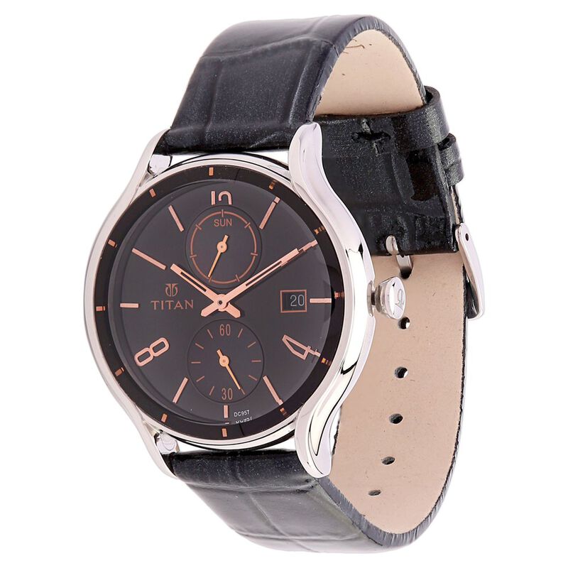 Titan Quartz Analog with Date Black Dial Leather Strap Watch for Women - image number 1