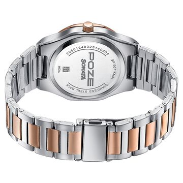 Sonata Poze Quartz Analog Beige Dial Two Toned Colour Stainless Steel Strap Watch For Men