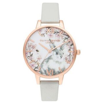 Olivia Burton Quartz Analog White Dial Leather Strap Watch for Women