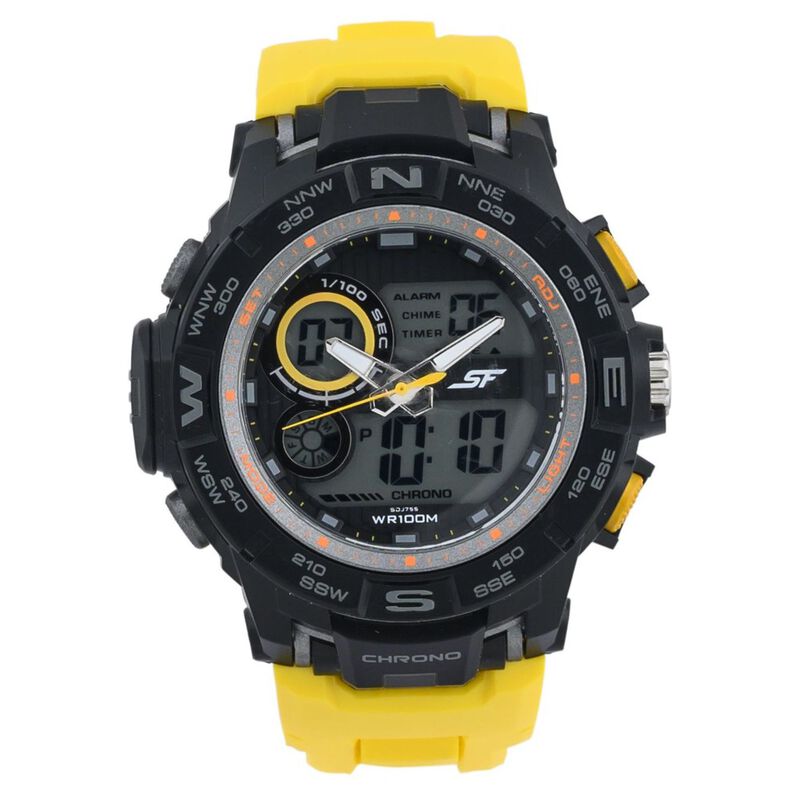 SF Neon Quartz Analog Digital Dial PU Strap Watch for Men