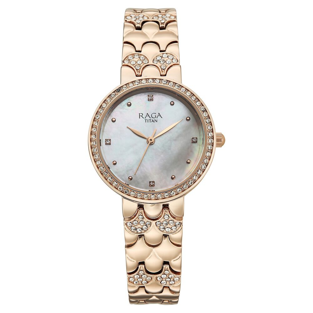 Titan Raga Spotlight Quartz Analog White Dial Rose Gold Metal Strap Watch For Women-picture-14