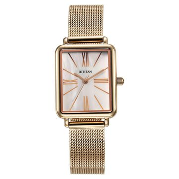 Titan Slimline Quartz Analog Mother Of Pearl Dial Rose Gold Stainless Steel Strap Watch for Women