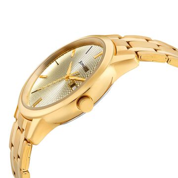 Sonata Quartz Analog with Day and Date Champagne Dial Metal Strap Watch for Men