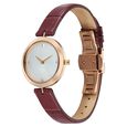 Titan Nebula Lotus 18 KT Gold Quartz Analog Mother Of Pearl Dial Burgundy Leather Strap Watch For Women - image number 2