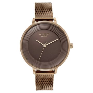 Sonata Poze Quartz Analog Brown Dial Mesh Strap Watch for Women