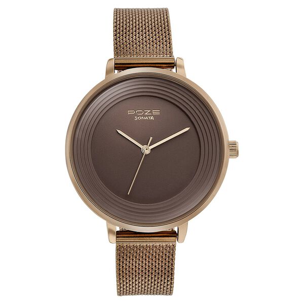 Sonata Poze Quartz Analog Brown Dial Mesh Strap Watch for Women - image number 1