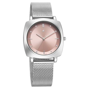 Fastrack Stunners X Quartz Analog Pink Dial Stainless Steel Strap Watch For Girls