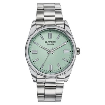 Poze Poze Quartz Analog Green Dial Silver Metal Strap Watch For Men