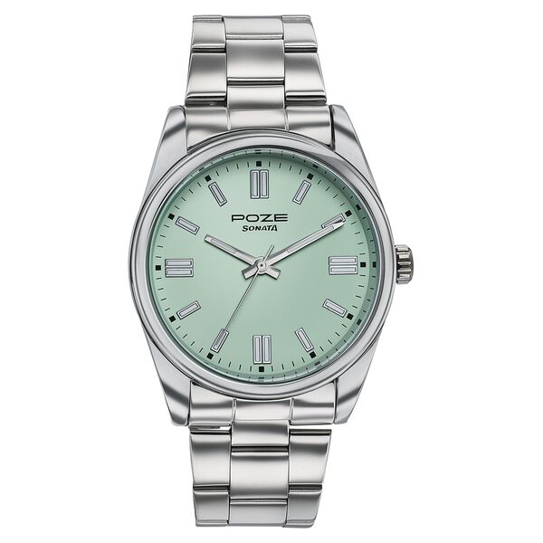 Poze Poze Quartz Analog Green Dial Silver Metal Strap Watch For Men - image number 1