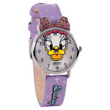Zoop Disney Daisy Duck Analog Watch with Silver Dial & Purple Strap for Girls Kids, from House of Titan