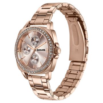 Sonata Festive Quartz Multifunction Rose Gold Dial Rose Gold Metal Strap Watch For Women