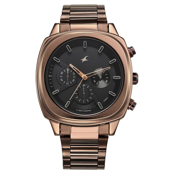 Buy Online Fastrack Kronos Chronograph Black Dial Brown Stainless