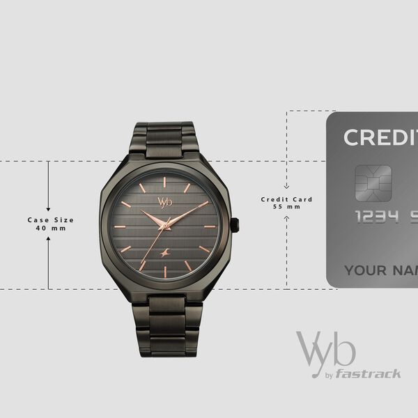 Vyb Horizon By Fastrack Quartz Analog Grey Dial Grey Stainless Steel Strap Watch For Guys - image number 3