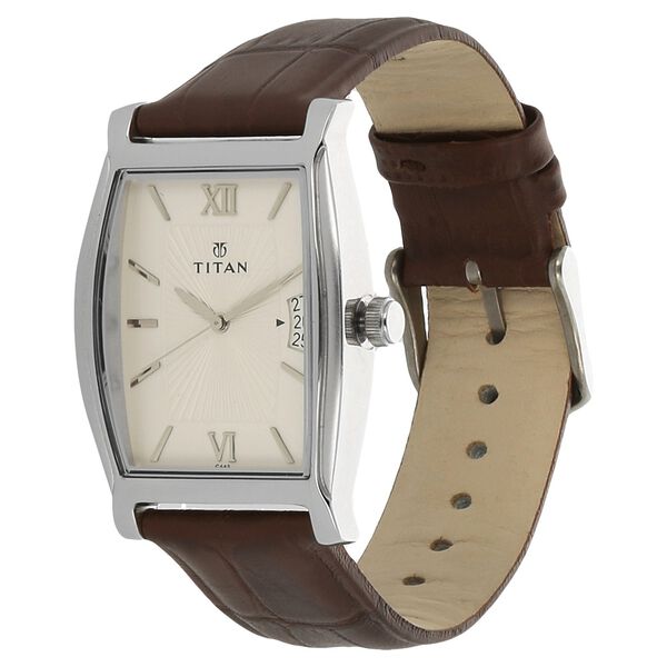 Titan Quartz Analog with Date Silver Dial Leather Strap Watch for Men - image number 1