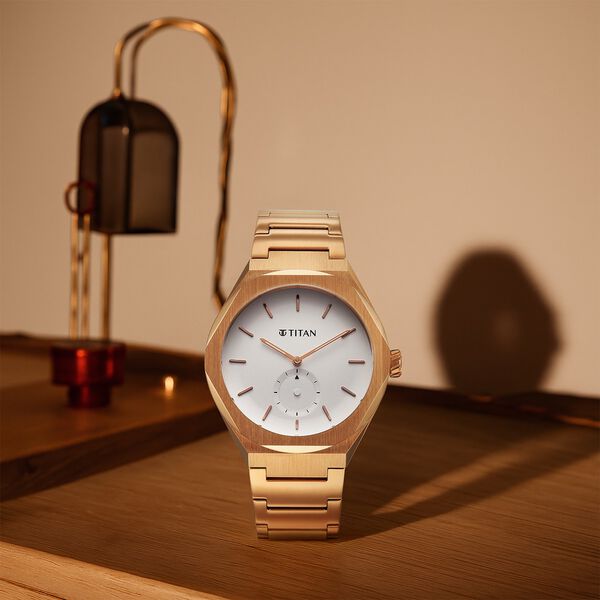Titan Contour Analog with Small Second and White Dial Rose Gold Stainless Steel Strap Watch for Men - image number 0