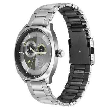 Fastrack Tick Tock Quartz Multifunction Silver Dial Stainless Steel Strap Watch For Guys