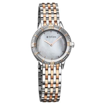 Titan Glamour Quartz Analog Mother Of Pearl Dial Two Toned Stainless Steel Strap Watch For Women