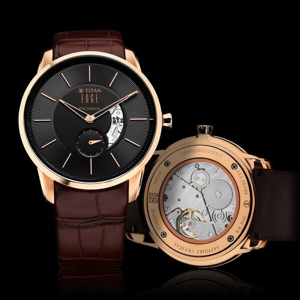 Titan Edge Mechanical Black Dial Mechanical Leather Strap Watch for Men - image number 0