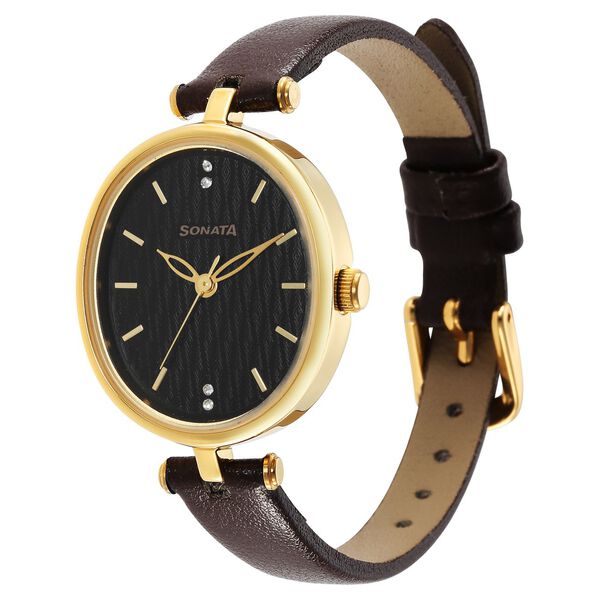 Sonata Classic Gold Brown Dial Leather Strap Watch for Women - image number 1