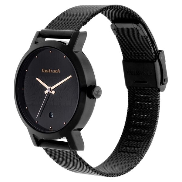 Fastrack Animal Print Quartz Analog with Date Black Dial Stainless Steel Strap Watch for Girls - image number 3
