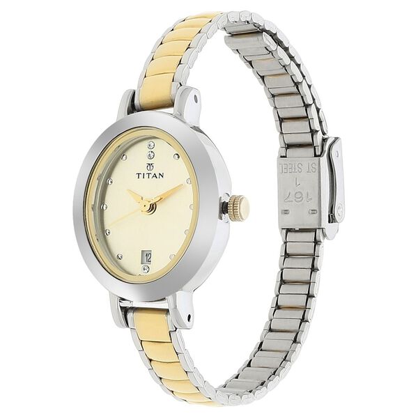 Titan Quartz Analog with Date Champagne Dial Stainless Steel Strap Watch for Women - image number 2