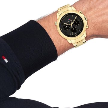 Tommy Hilfiger Multifunction Black Round Dial Golden Stainless Steel Strap Watch For Men
