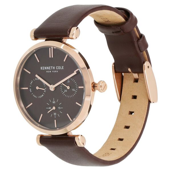 Kenneth Cole Quartz Multifunction Brown Dial Leather Strap Watch for Women - image number 1