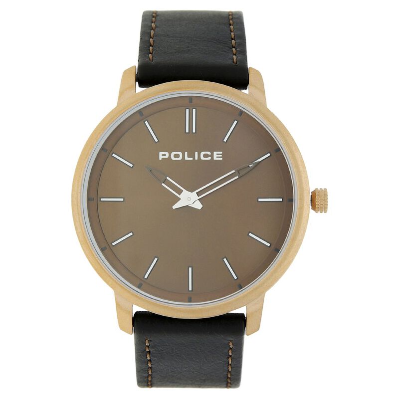 Police Quartz Analog Brown Dial Leather Strap Watch for Men