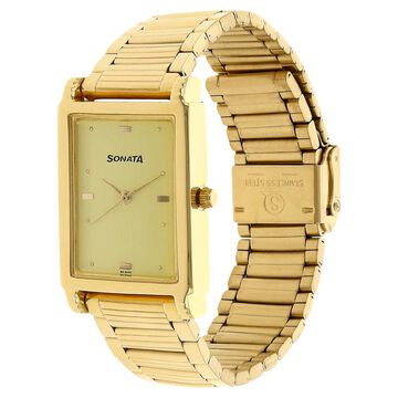 Sonata Quartz Analog Champagne Dial Metal Strap Watch for Men