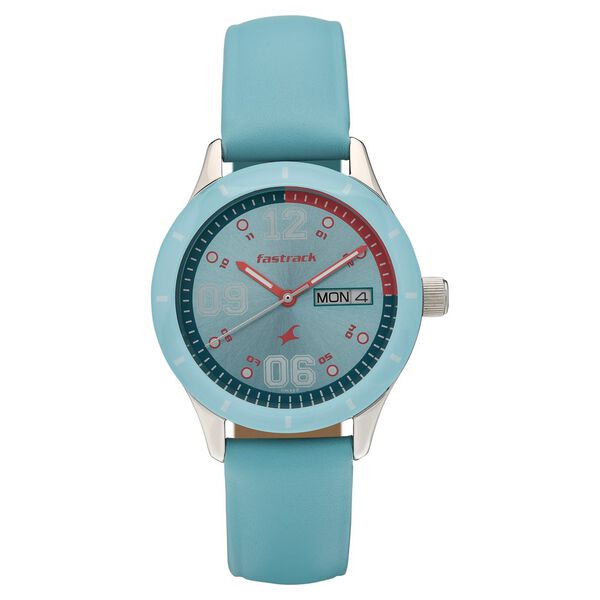 Fastrack Quartz Analog with Day and Date Blue Dial Leather Strap Watch for Girls - image number 1