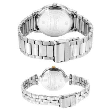 Sonata Quartz Analog Silver Dial Stainless Steel Strap Watch for Couple