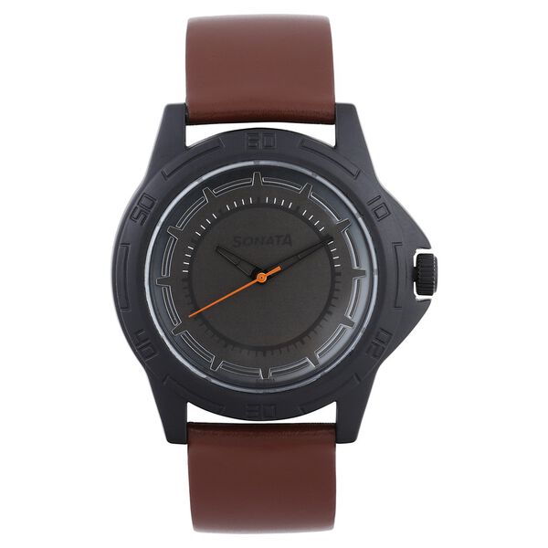 Sonata Quartz Analog Grey Dial Leather Strap Watch for Men - image number 0