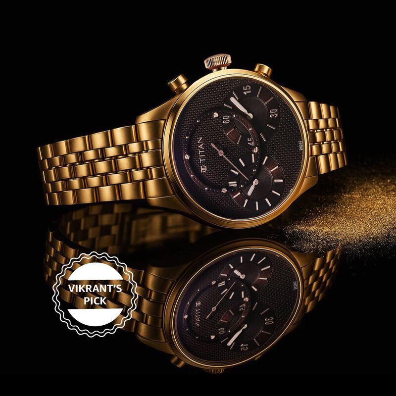 Titan Micromotors Analog with Independent Hour, Minute and 2nd Sub-Dial Rose Gold Stainless Steel Strap Watch for Men