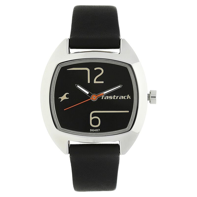 Fastrack Bare Basics Quartz Analog Black Dial Leather Strap Watch for Girls
