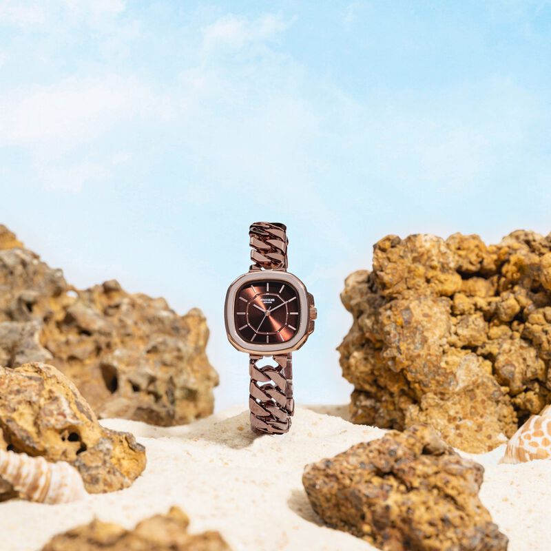 Sonata Poze Quartz Analog Brown Dial Metal Strap Watch For Women