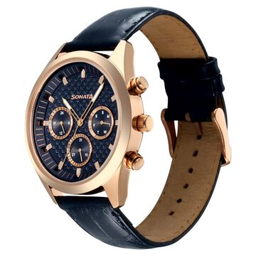 Sonata Multifunction Blue Dial Blue Leather Strap Watch For Men