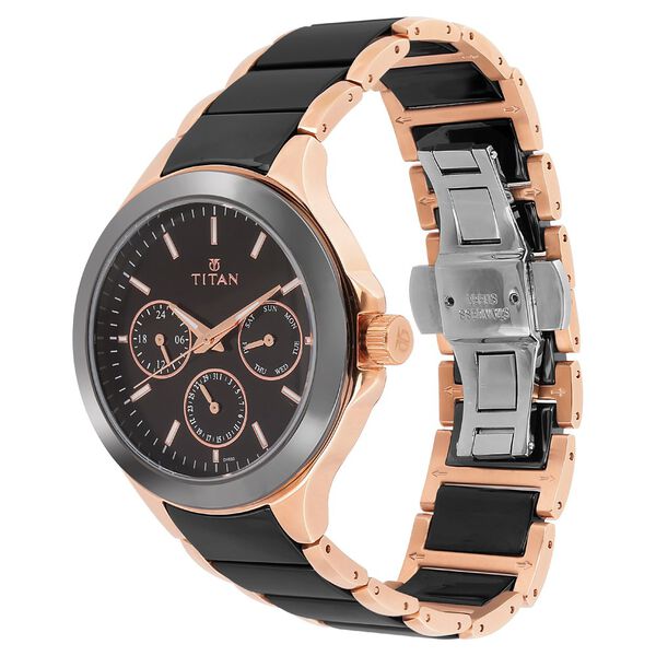 Titan Quartz Multifunction Black Dial Stainless Steel & Ceramic Strap Watch for Men - image number 2