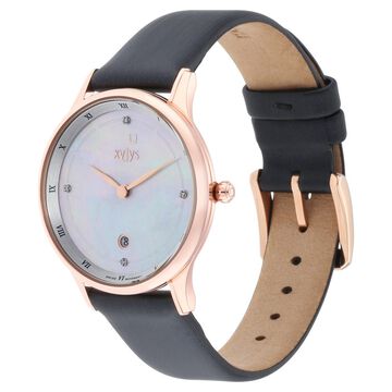 Xylys Swiss Analog with Date Black Leather Strap Mother of Pearl Dial Watch For Women