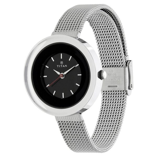 Titan Quartz Analog Black Dial Stainless Steel Strap Watch for Women - image number 1