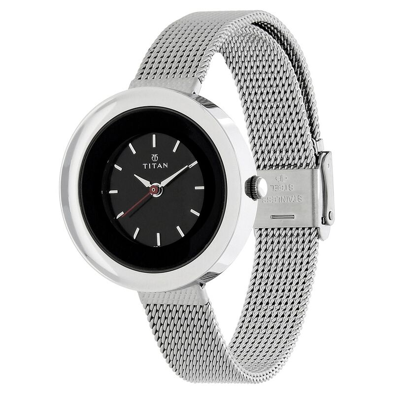 Titan Quartz Analog Black Dial Stainless Steel Strap Watch for Women - image number 1