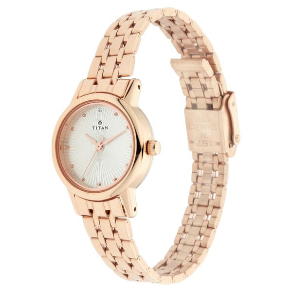 Titan Quartz Analog Silver Dial Rose Gold Stainless Steel Strap Watch For Women - image number 2