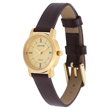 Sonata Quartz Analog Champagne Dial Leather Strap Watch for Women