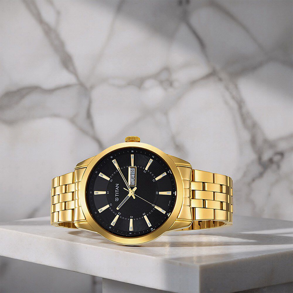 Titan Regalia Opulent Champagne Dial Analog with Day and Date Stainless Steel Strap watch for Men-image-45