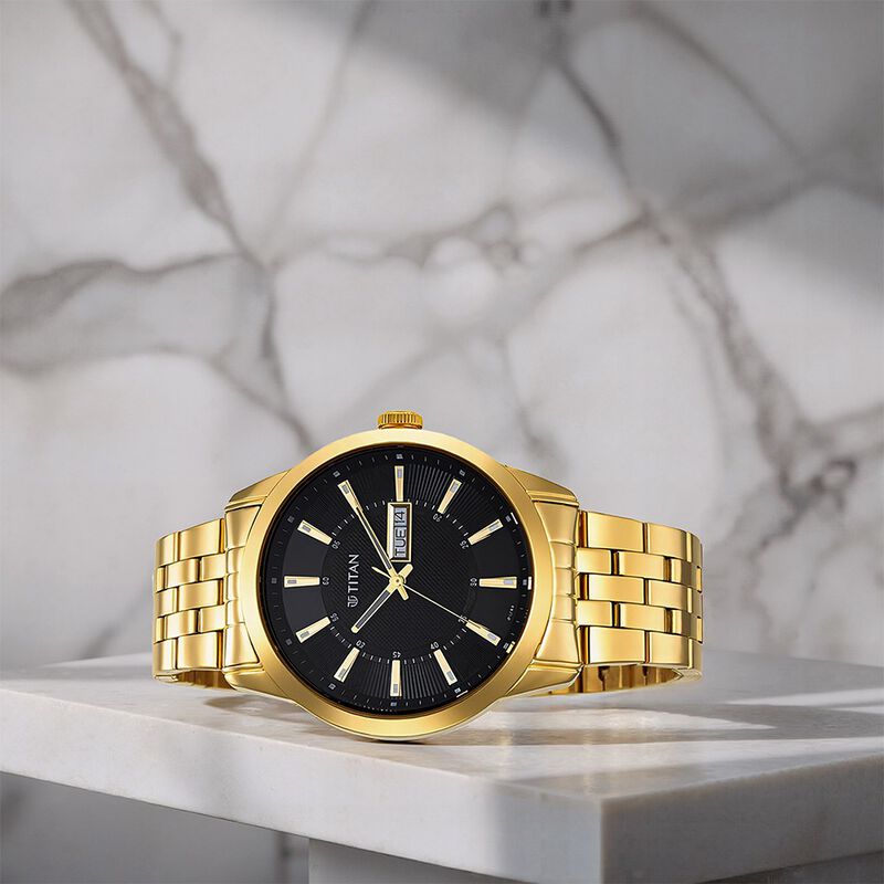 Titan Regalia Opulent Champagne Dial Analog with Day and Date Stainless Steel Strap watch for Men
