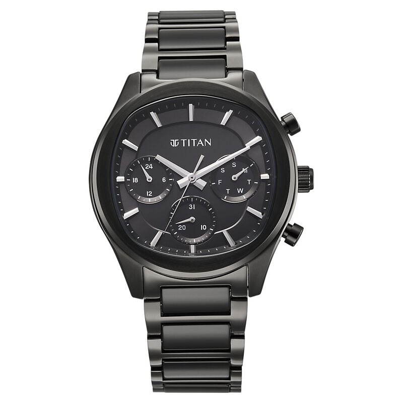 Titan Classique Ceramic Fusion Men's Multi-Function Watch with Glossy Steel Case & Mineral Crystal