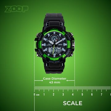 Zoop Bolt Ana Digi Watch with Black and Green Multi Color Case and Black Color Strap for Boys Kids, from House of Titan